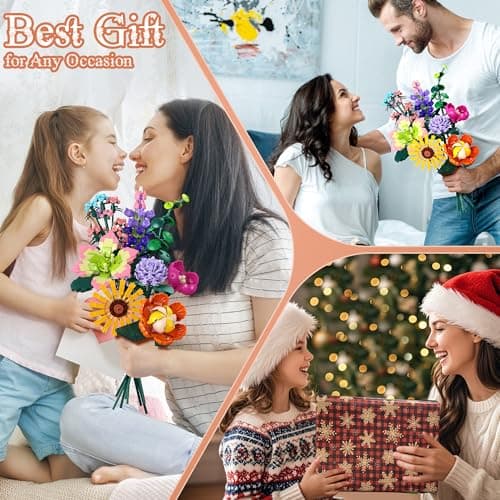 Kit de Construction Bouquet de Fleurs, 861 PCS Flowers Artificielles pour Bureau et Maison, 2024 Cadeau pour Enfants de 6+, Anniversaires, Fête des Mères, Saint-Valentin, Vacances de Noël