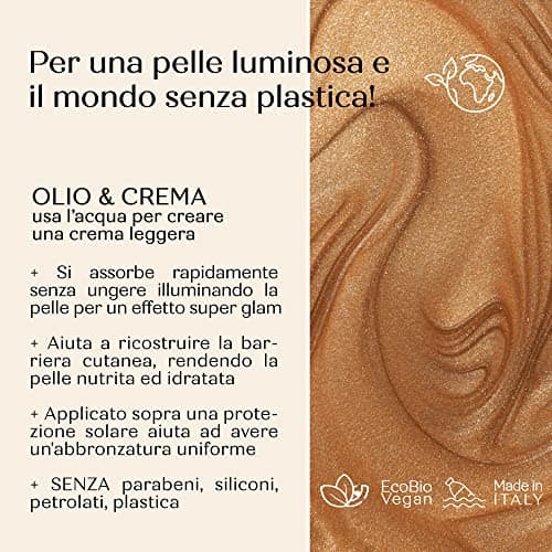 Senso Naturale Bronze Gold Huile Bronzante Corps Solide Illuminatrice Crème pour le Corps Hydratante aux Paillettes Nourrissante et Parfumée pour les Femmes Néroli Crème de bronzage Vitamine E, Karité