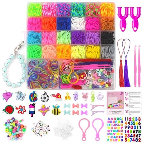 Uolifrem Elastiques Bracelet Kit pour Enfants, 29 Couleurs Elastic Tissés, Élastiques de Bricolage pour la Fabrication de Bracelets, Loom Bands avec Accessoires, Cadeau pour Filles et Garçons