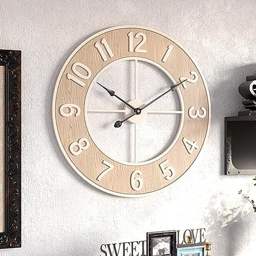 Lidzopas Grande Horloge Murale silencieuse, Horloge Murale Moderne en Grain de Bois avec Chiffres Arabes pour Salon Chambre Bureau Salle de Classe - 60 cm