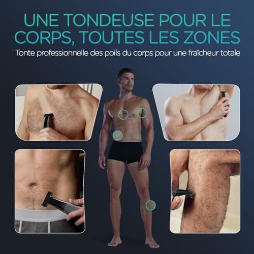 VOYOR Tondeuse Barbe Homme Tondeuse Cheveux de Précision Oreilles Nez corps Avec 11 Accessoires,4 Tout-En-Un Rasoir Electriques Hommes avec Lames Affûtées Rechargeable Humide sec Bleu/Gris TX510