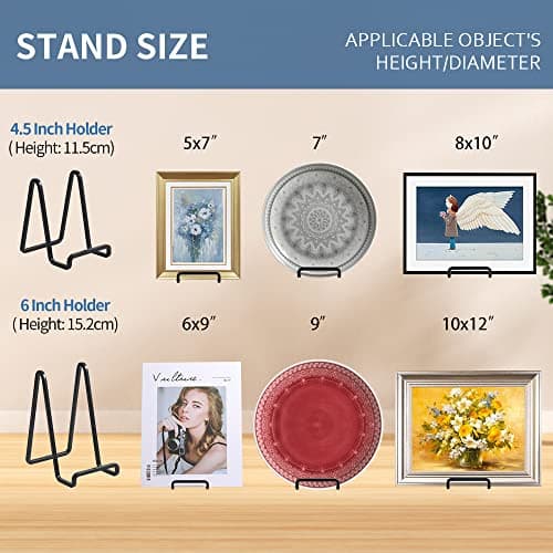 Chevalet Support Presentoir Porte Assiette - 6 Pouces Metal Support Assiette Decorative - Support Cadre Photo de Table - Présentoir de Fer pour Plaque | Livre Cuisine | Carte Postale | Art - Noir