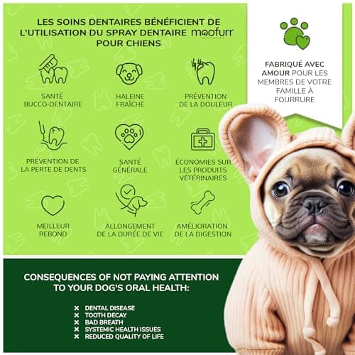 Moofurr Dentifrice Chien Spray 100ml - pour Le Detartrage Dentaire des Chiens, Anti-Tartre Dentaire, Rafraichissant pour la Mauvaise Haleine du Chien - Hygiene et Sante Naturelle du Chien a la Menthe