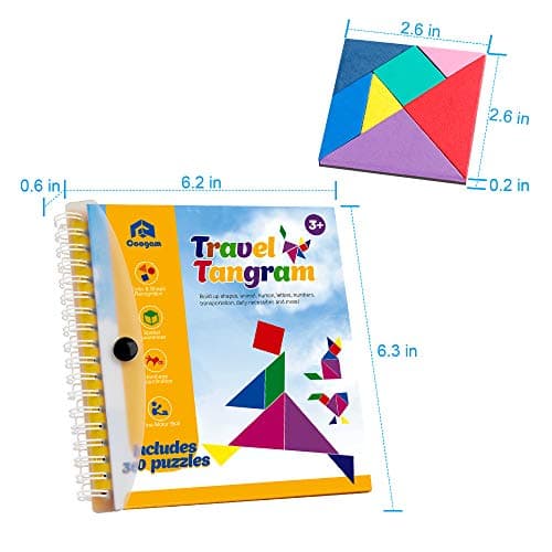Coogam Magnétique Voyage Tangram Puzzles Livre Jeu Tangrams Jigsaw Formes Dissection avec Solution pour Enfant Adulte Vacances Tangos Voyageur Défi IQ Jouet Éducatif (360 Patterns)