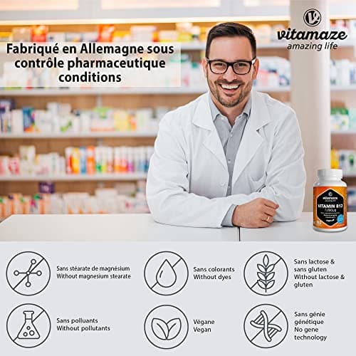 Vitamine B12 500 mcg Méthylcobalamine Hautement Dosée & Végétalienne - 180 comprimés pour 6 mois - Complément Alimentaire Naturel Sans Additifs