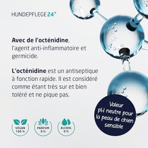 Hundepflege24 Spray Anti demangeaison Chien 500ml - Aide d'urgence immédiate & apaisement Efficace Contre l'inflammation, Les acariens, aoûtats, mycoses & puces - Anti demangeaison pour Chien et Chat