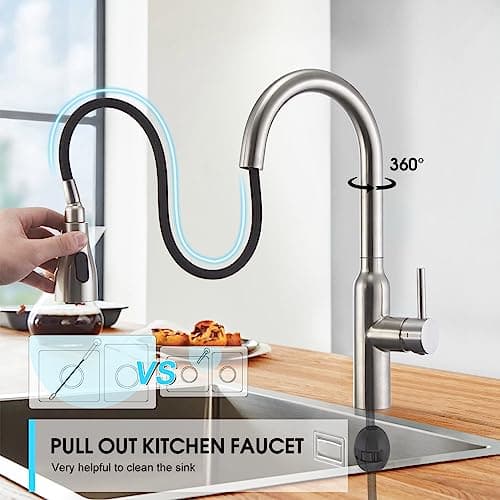CREA Robinet de Cuisine avec Douchette Extractible, Mitigeur Monocommande Robinet Évier de Cuisine de Pulvérisation Haute Pression avec Aimant Rétractable en Acier Inoxydable Mat Brossé