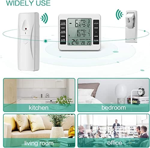 Heaveant Thermomètre de Réfrigérateur, Thermomètre de Frigo Numérique Thermomètre de Congélation d'alarme Sonore Numérique sans fil avec affichage Min/Max de capteur 2PCS