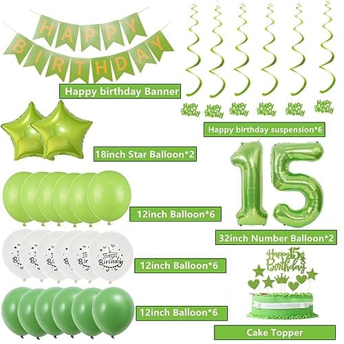 15 Ans Anniversaire Décorations Vert 15 Décorations Anniversaire Garçon Vert 15. Decoration Gateau Ballon 15 Anniversaire Garçon Vert 15 Anniversaire Ballon Vert 15 Ballons Garçon 15 Anniversaire Vert