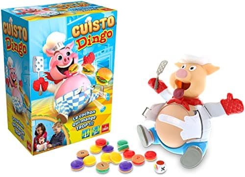 CUISTO DINGO - Jeu de Société pour Enfants - Amusez-vous à Nourrir le Cochon sans Faire Exploser son Ventre - Jeu Rigolo dès 4 Ans - Jouez en Famille ou entre Amis - 2 à 4 joueurs - 15 Min