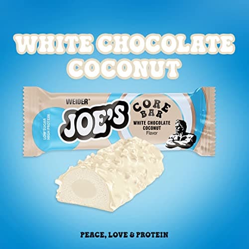 WEIDER Joe's Core Bar, délicieuse barre protéinée au cœur moelleux enrobé de chocolat blanc, barre protéinée avec plus de 31% de protéines, faible teneur en sucre, Goût Chocolat Blanc-Coco, 12 x 45 g