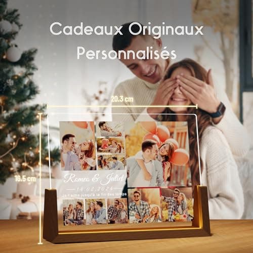 LUCKOR Cadeau Noel pour Couple Copain et Copine - Cadre Photo Personnalisé - Cadeau Personnalisé pour Femme et Homme de Noël St-Valentin Anniversaire - Cadeaux Lumineux Noel - Lampe Photo