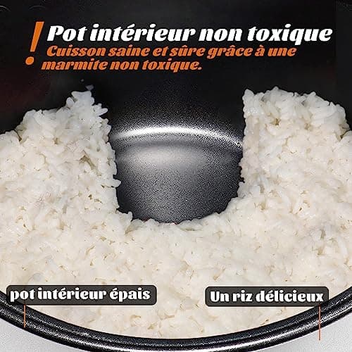 Eamoment ERC-10CRD 1.8L | 700W cuiseur à riz et insert vapeur noir chaud et cuire 1-10 personnes marmite à revêtement antiadhésif, cuillère à riz et tasse à mesurer, couvercle en verre