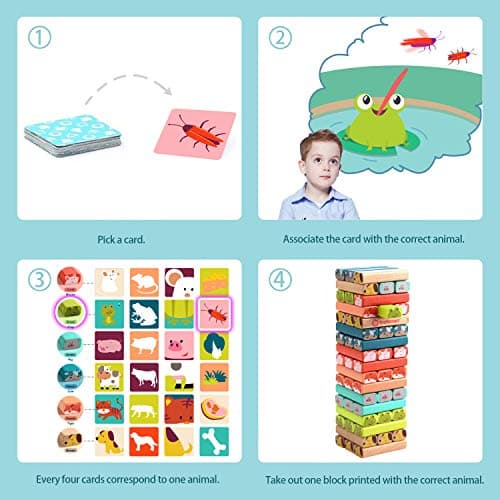 TOP BRIGHT Jouet Tour de Blocs Empilables colorés et Animaux en Bois pour Enfant de 4 5 6 7 8 Ans, 4 en 1 Jeux à Empiler pour Garçon et Fille 3 Ans, Cadeau avec 51 pièces