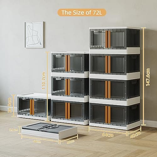 NETEL 4x 94L Empilable BoĂźte de Rangement avec Couvercle et Verrouillable Porte, Pliable Bac de Rangement Plastique avec Roulettes, Grande Caisse Rangement Organisateur pour Cuisine, Salon et Chambre