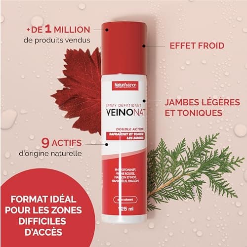 Laboratoire NaturAvignon Veinonat circulation sanguine jambes | Aide à soulager les effets de jambes lourdes | vigne rouge + 8 actifs naturels | crème jambes lourdes massage et relaxation spray 125mL