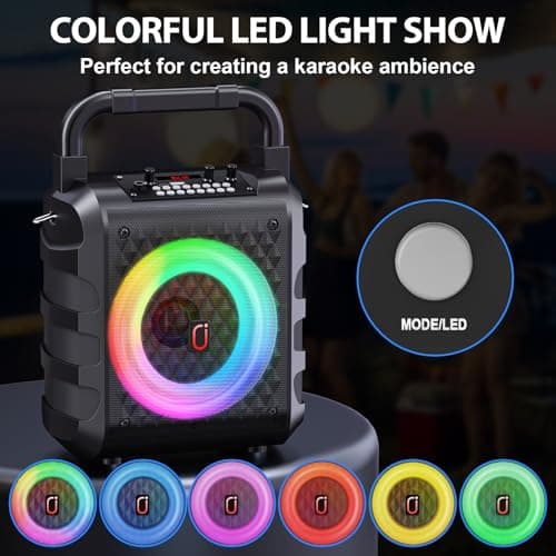 HWWR Caisses karaoké avec 2 Microphones sans Fil, karaoké Professionnel Portable Bluetooth avec lumières LED, Eco/TF/USB, AUX, pour Les fêtes et Les Adultes, Cadeau pour Les Amis et la Famille