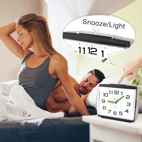Ayybboo Réveil Matin à Piles Retro Silencieux sans Tic-Tac, Grand Cadran Original Analogique Quartz Alarme Vintage Lumineux Snooze Réveil Chevet