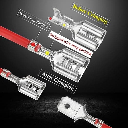 Satisby Cosses Plates à Sertir, Cosses 2,8 mm 4,8 mm 6,3 mm, Mâle & Femelle, Hautement Conducteur, Résistant à L'oxydation,avec Outil de Sertissage Spécial, Isolant Sleeve
