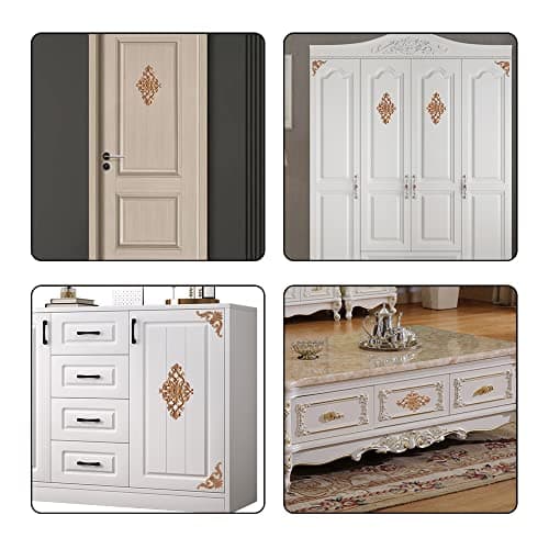 Gotetiso 6 Pièces Moulure Decorative Bois Applique en Bois Sculpté Non Peint Sculpté Coin Onlay Appliques Bois Sculpté Meuble Décoratifs en Bois Placard Armoire Décalque Maison Décoration
