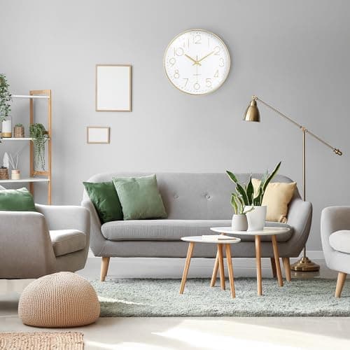 Lafocuse Horloge Murale Or Moderne Silencieuse 30cm, Chiffres 3D Pendule Murale Facile à Lire, Quartz sans Tic-tac Déco pour Salon Chambre Bureau Cuisine