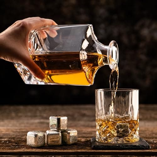 WHISISKEY Carafe Whisky - Carafe à Whisky - 700ML - Coffret Cadeau Homme - Coffret Whisky Luxueux - Idee Noel - Decanter avec 2 Verre à Whisky, 4 Pierre a Whisky, Whiskey Accessories