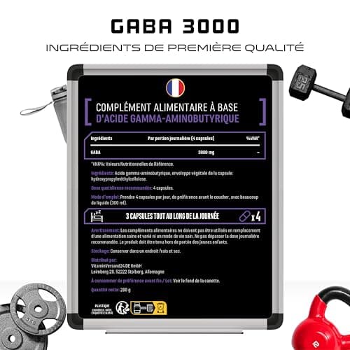 GABA 3000-320 gélules à 750 mg - Acide Gamma Aminobutyrique - Fortement dosé avec 3000 mg par portion journalière - Acide aminé de première qualité - Vegan