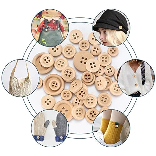 Kigniote Lot de 275 Boutons en Bois Forme Ronde Naturel Boutons Fait à la Main Forme Ronde pour Couture Enfants Vêtements Tricot Chapeaux et DIY Artisanat Décorations10 mm/13 mm/20 mm