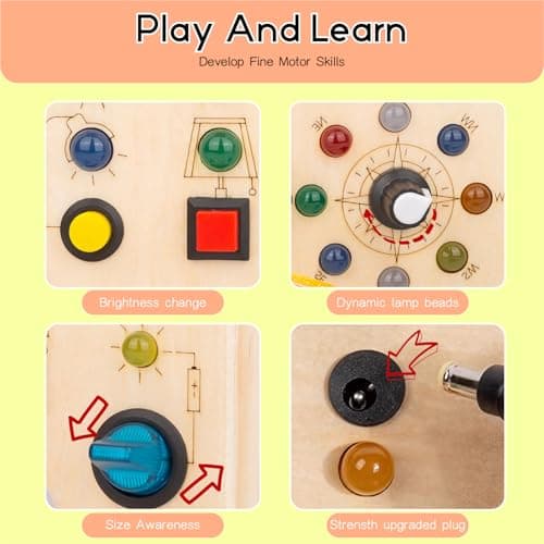 Yexati Busy Board Montessori 1 an, Planche d'Activité avec 10 Interrupteurs et 17 Lumières LED, Jouet Sensoriel pour Bébé et Enfants à partir de 1、2、3、4 Ans
