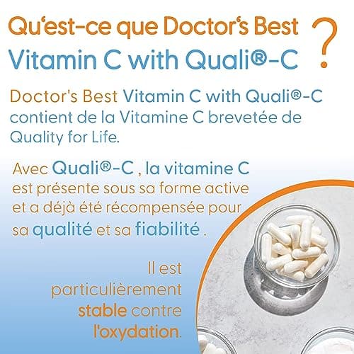 Doctor's Best, Vitamine C avec Quali C, 1.000mg, 120 Capsules végétaliennes, Testé en Laboratoire, Sans Gluten, Sans Soja, Végétarien