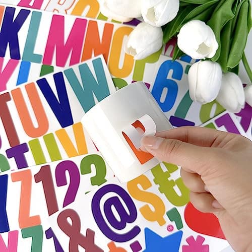 QHFlashbuy Autocollants Lettres,12 Feuilles Lettres à Paillettes Lettre en Vinyle Auto-Adhésif,Autocollants de Numéro Alphabet pour DIY Scrapbooking Cartes de Vœux Décoration