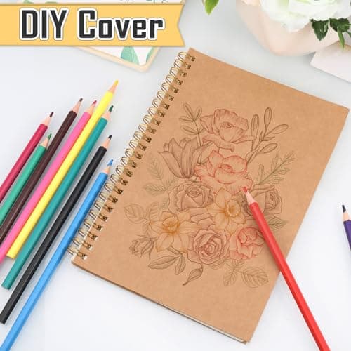 JIANTA A5 Cahiers à Spirales Ligné Classique, 4 Pièces 100 Pages / 50 Feuiles Carnet Spirale Ligné, Carnet Dessin Kraft pour L'école L'écriture Garçons Filles