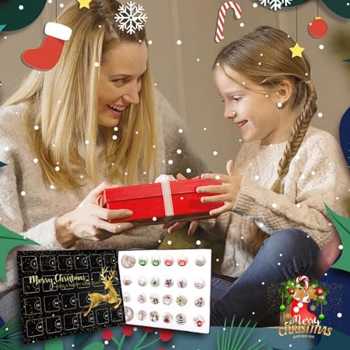 Calendrier de l'avent Bijoux,2024 Calendrier de l'Avent Enfant Fille Noël Kit de Bijoux Bracelet DIY avec 24 Noël Ornements Compte à Rebours de Noël Cadeaux de Noël pour Fille