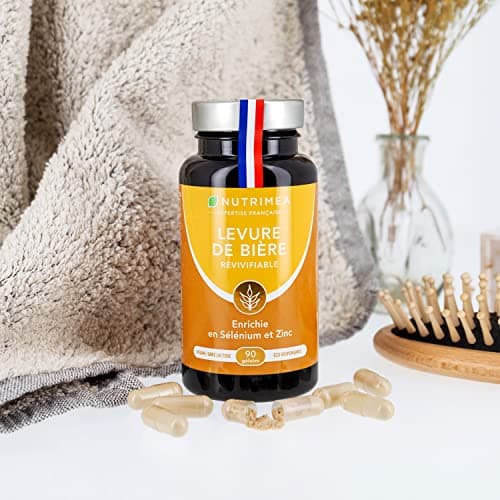 LEVURE Active DE BIERE REVIVIFIABLE - Complément Alimentaire Cheveux, Ongles & Peau - Enrichie en Zinc & Sélénium - Facilite le Transit - 90 Gélules Vegan - Nutrimea - Fabriqué en France