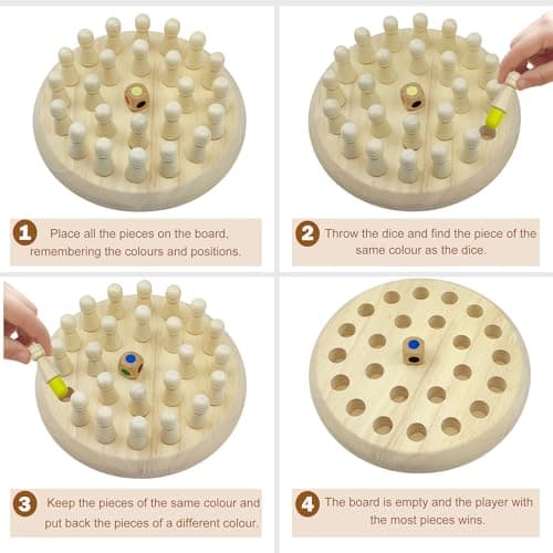 Jeux de Mémoire en Bois, Jeu Montessori 4 Ans Jeu de Plateau Jouets Éducatifs Jeux de Société Enfant Memory Chess Méliorent la Mémoire et la Cognition des Couleurs Jeu Echec Bois Cadeau pour Enfant