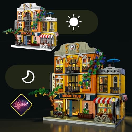 NEWRICE Kit de Construction Ville Musique Clubs Architecture avec des lumières LED,3 Niveaux de modèles de Clubs,Jouets de Construction,pour Les Adolescents 12+ Ans Adul(1683 Pieces)