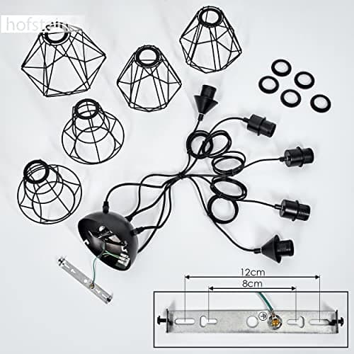 HOFSTEIN Suspension Tianjin, lampe à suspendre en métal noir, 5 flammes, 5 x E27, max. 149 cm, lampe à suspendre avec aspect grillagé dans un design rétro/vintage, ampoule(s) non incluse(s)