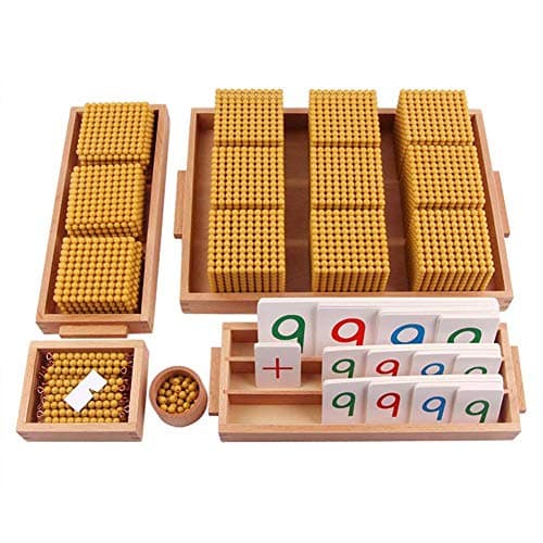 YYSDH Montessori d'or Perle Matériel Ensemble, Math décimale Bois Banque élémentaire Aides à l'enseignement des mathématiques de manipulatives pour Les Jouets de la Maternelle