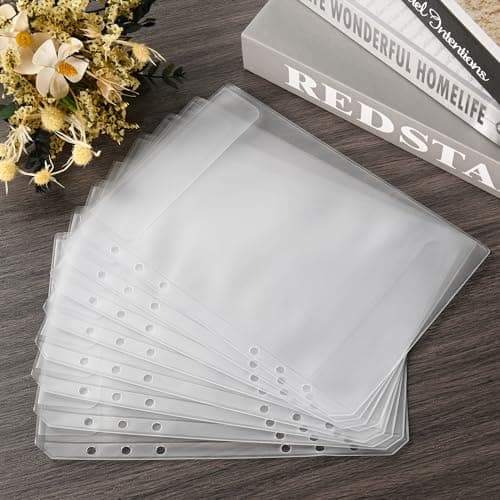 luvtree Pochette d'insertion de classeur transparent en PVC A5, enveloppe d'insertion de planification à 6 trous sans fermeture éclair, enveloppe de budget de trésorerie. 12 pièces