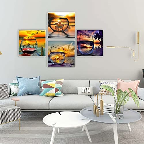 DCIDBEI Lot de 4 Diamond Painting Paysage Mer 30x30cm Tableau Diamant a Coller Paysage Mer Puzzle Perle Diamant Adulte Paysage Broderie Diamant Mer Plage Diamond Painting Sous Verre Coucher de Soleil