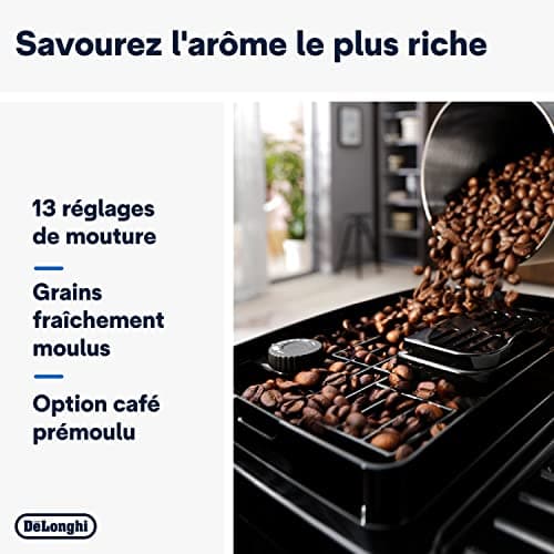 De'Longhi Magnifica Start ECAM222.20B, Machine à Café Automatique avec Buse à Lait, Machine à Espresso à Grains avec 4 Recettes Personnalisées, Panneau de Commande Soft-Touch, 1450W, Noir