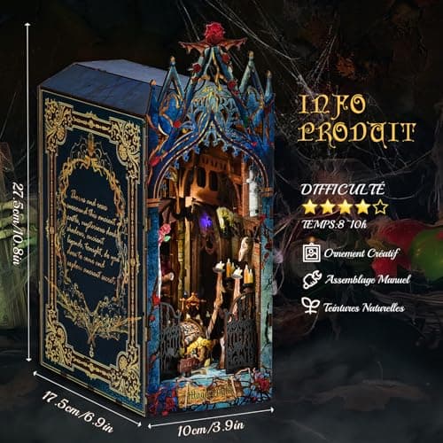 Ulikey Book Nook Kit, DIY Maison Miniature a Construire Maison de Poupee en Bois avec Lumière LED, Puzzle en Bois 3D Maquette de Booknook Miniatures Nook pour Construction Adulte Livre Decoration