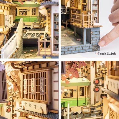 Rolife Sakura Densya DIY Book Nook Modèle Kit Maison Miniature à Construire DIY Maquette Adulte Décoration de Bibliothèque Livre Salon Booknook Puzzle 3D Bois Serre-Livres Diorama (TGB01)