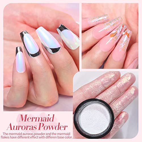 6 BoîTe Poudre Ongles, BORN PRETTY Holographie Perles Chrome Ongle Nail Art Poudre Effet Miroir MéTallique Brillant Nail Powders Chromé Pigment Avec Paillettes Pou La DéCoration D'Art D'Ongle