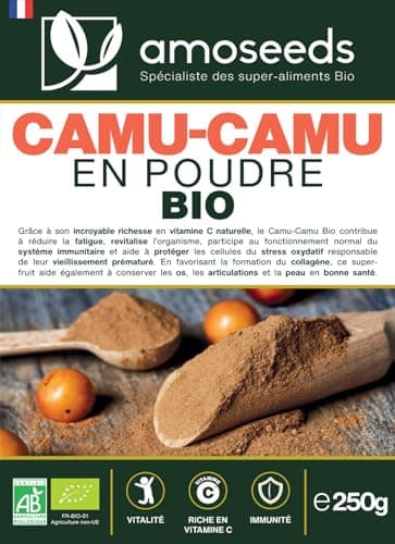 Camu-camu en poudre BIO 250G | 125% apports en Vitamine C | 100% Naturel et Pur | Immunité, Vitalité, Antioxydant | Sans OGM, sans Conservateurs | Qualité Supérieure
