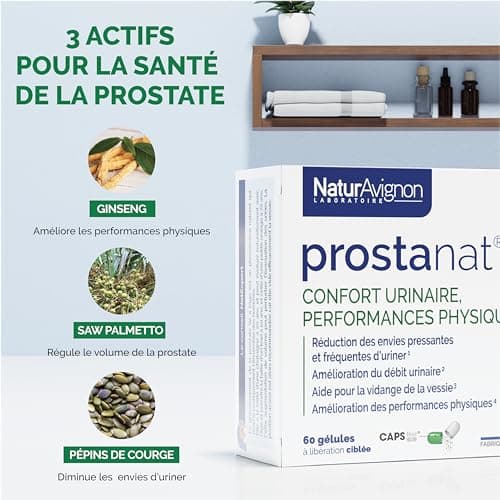 Laboratoire NaturAvignon Prostanat | Prostate, Confort urinaire, Performance physique | Saw Palmetto + Pépins de courge + Ginseng | Fabriqué en France | 60 gélules (1mois)