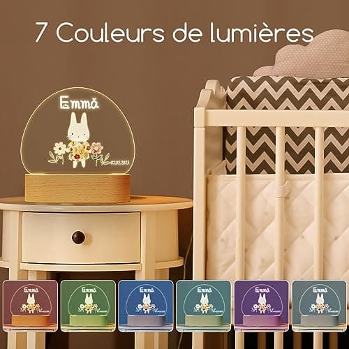 Giftove Veilleuse Bébé Personnalisé avec Prénom & Date, Cadeau Naissance Fille Original, Cadeau Fille de Bapteme/Nouveau né, Lampe Bebe Personnalisé Lampe Chevet Enfant, Deco Chambre Bebe Fille