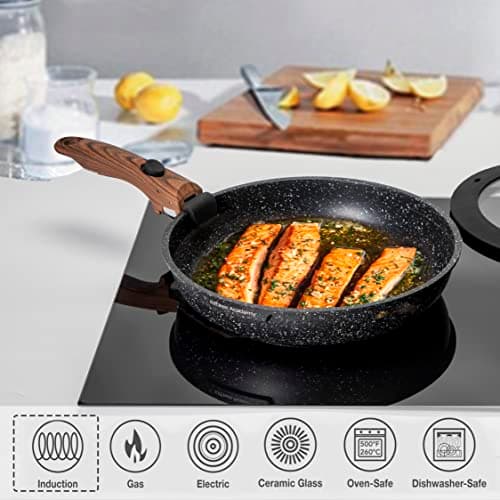 Kitchen Academy Lot de 10 Casseroles et Poêles, Poêle à Frire 20 cm/25 cm, Casserole 18 cm, Induction, Poignée Amovible, Revêtement Antiadhésif, Noir