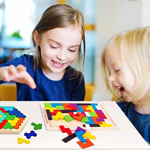 EACHHAHA Puzzle Enfant 3 Ans,Tangram Bois Puzzle 3 en 1,Casse-tête en Bois, Améliorer la pensée logique et la cognition des Structures géométriques,Cadeau d'anniversaire pour Enfants