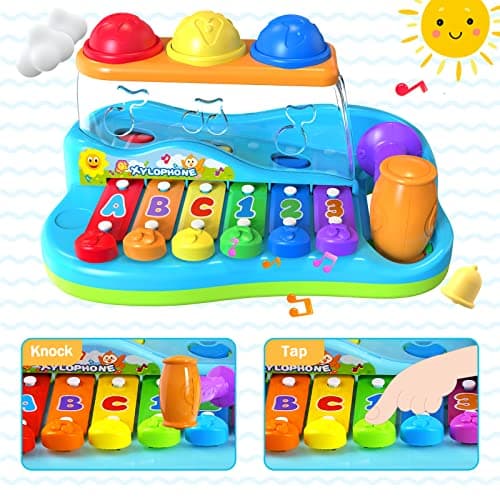 Yerloa Jouets musicaux 1 2 3 Ans Bébé Eclairer l'instrument de Musique Xylophone Clavier de Jeu pour Les bébés Cadeau pour Les garçons et Les Filles